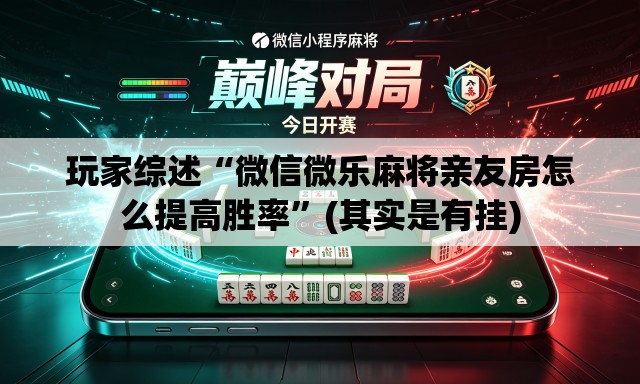 玩家综述“微信微乐麻将亲友房怎么提高胜率”(其实是有挂)